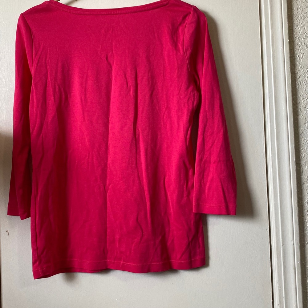 Talbots Womens XS Top Pink Pima Cotton 3/4 Sleeve Boat Neck Tee Shirt